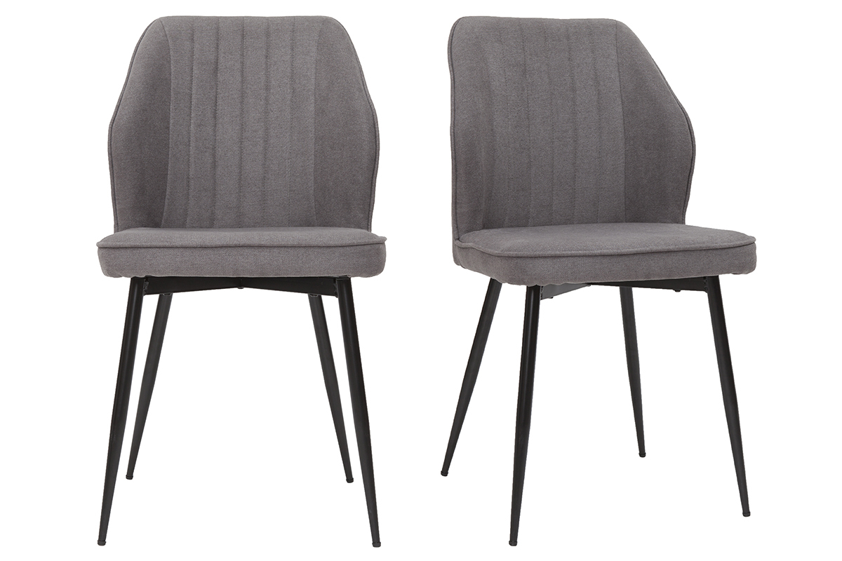 Chaises design en tissu effet velours gris et mtal noir (lot de 2) FANETTE