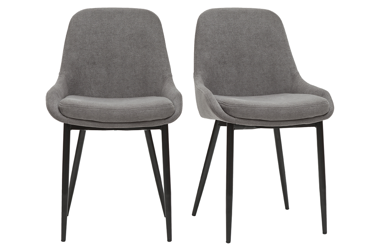 Chaises design en tissu effet velours gris et mtal noir (lot de 2) HOLO