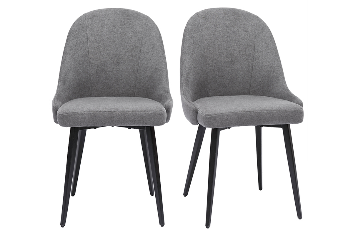 Chaises design en tissu effet velours gris et mtal noir (lot de 2) REEZ