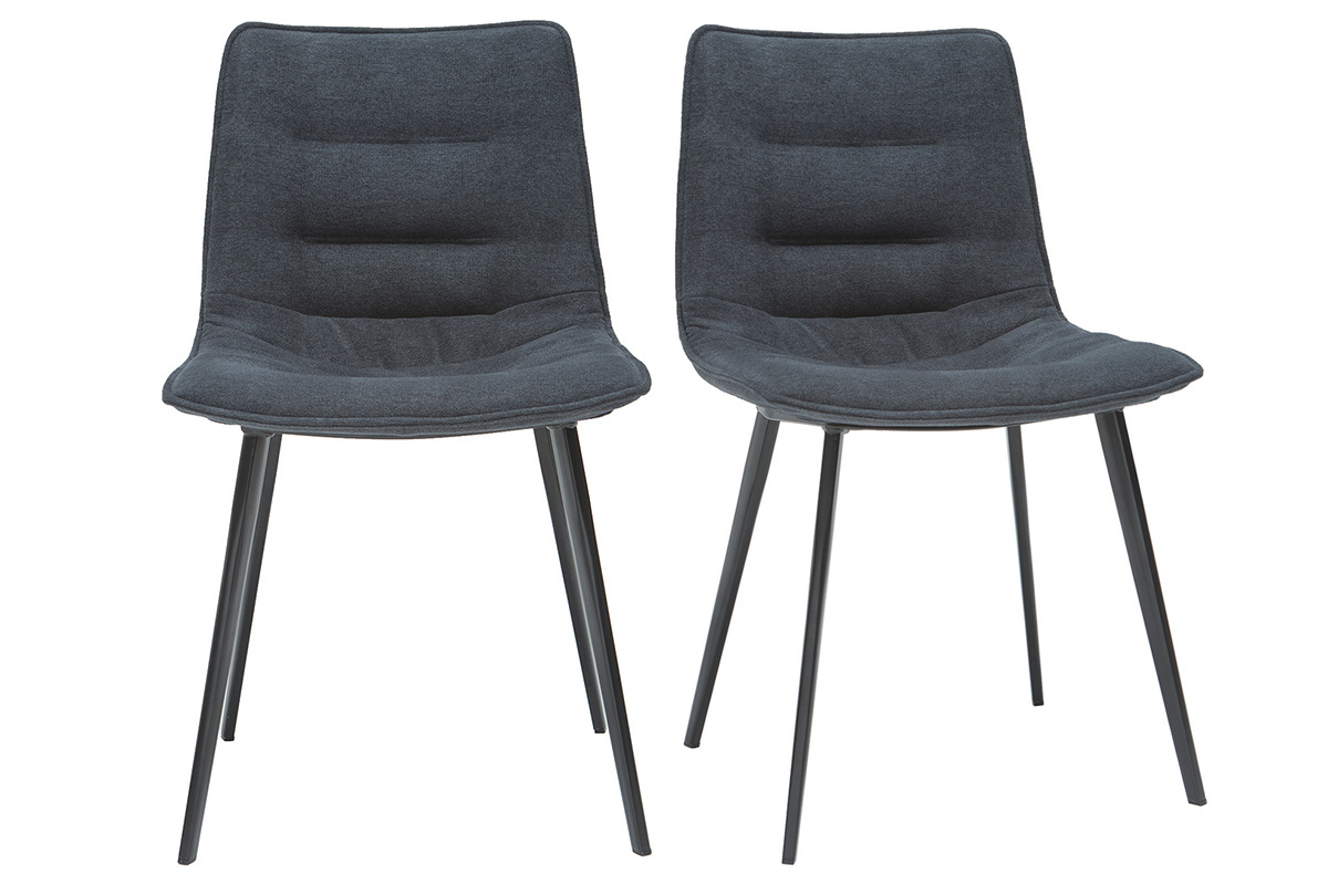 Chaises design en tissu effet velours gris fonc et mtal noir (lot de 2) PARKER