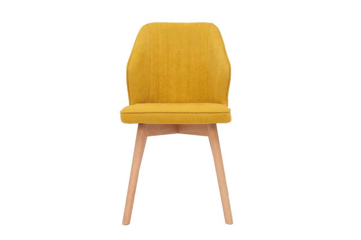 Chaises design en tissu effet velours jaune moutarde et bois clair (lot de 2) FANETTE