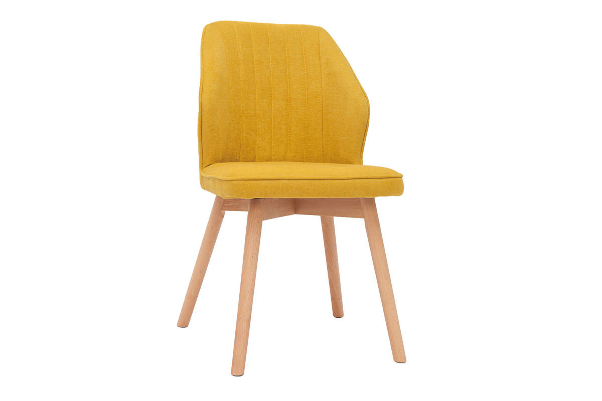 Chaises design en tissu effet velours jaune moutarde et bois clair (lot de 2) FANETTE