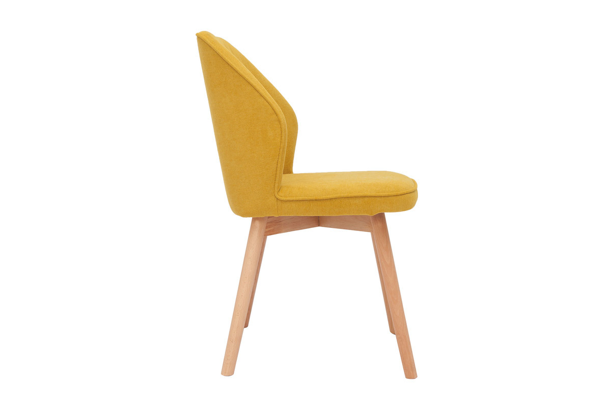 Chaises design en tissu effet velours jaune moutarde et bois clair (lot de 2) FANETTE