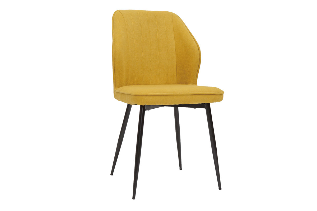 Chaises design en tissu effet velours jaune moutarde et mtal noir (lot de 2) FANETTE