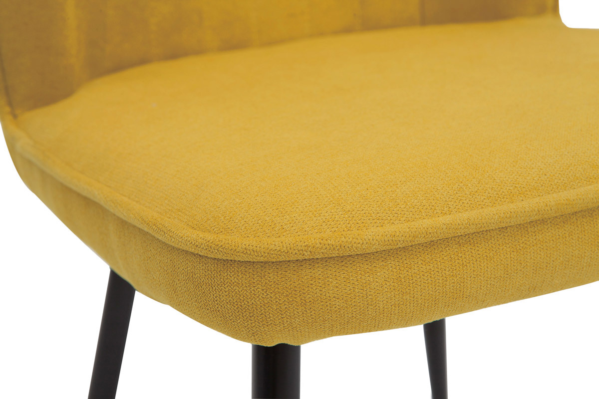 Chaises design en tissu effet velours jaune moutarde et mtal noir (lot de 2) FANETTE