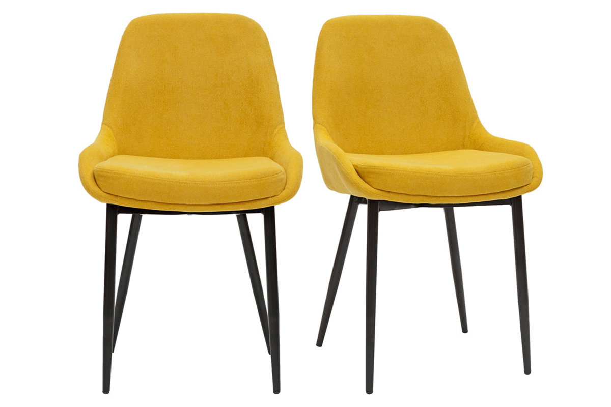 Chaises design en tissu effet velours jaune moutarde et mtal noir (lot de 2) HOLO