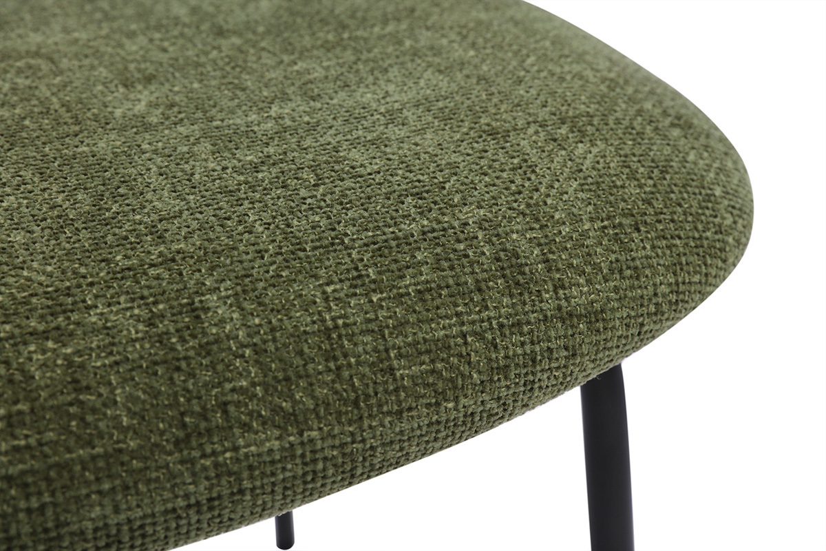 Chaises design en tissu effet velours textur vert kaki, mtal noir et cannage rotin (lot de 2) MIRANDA