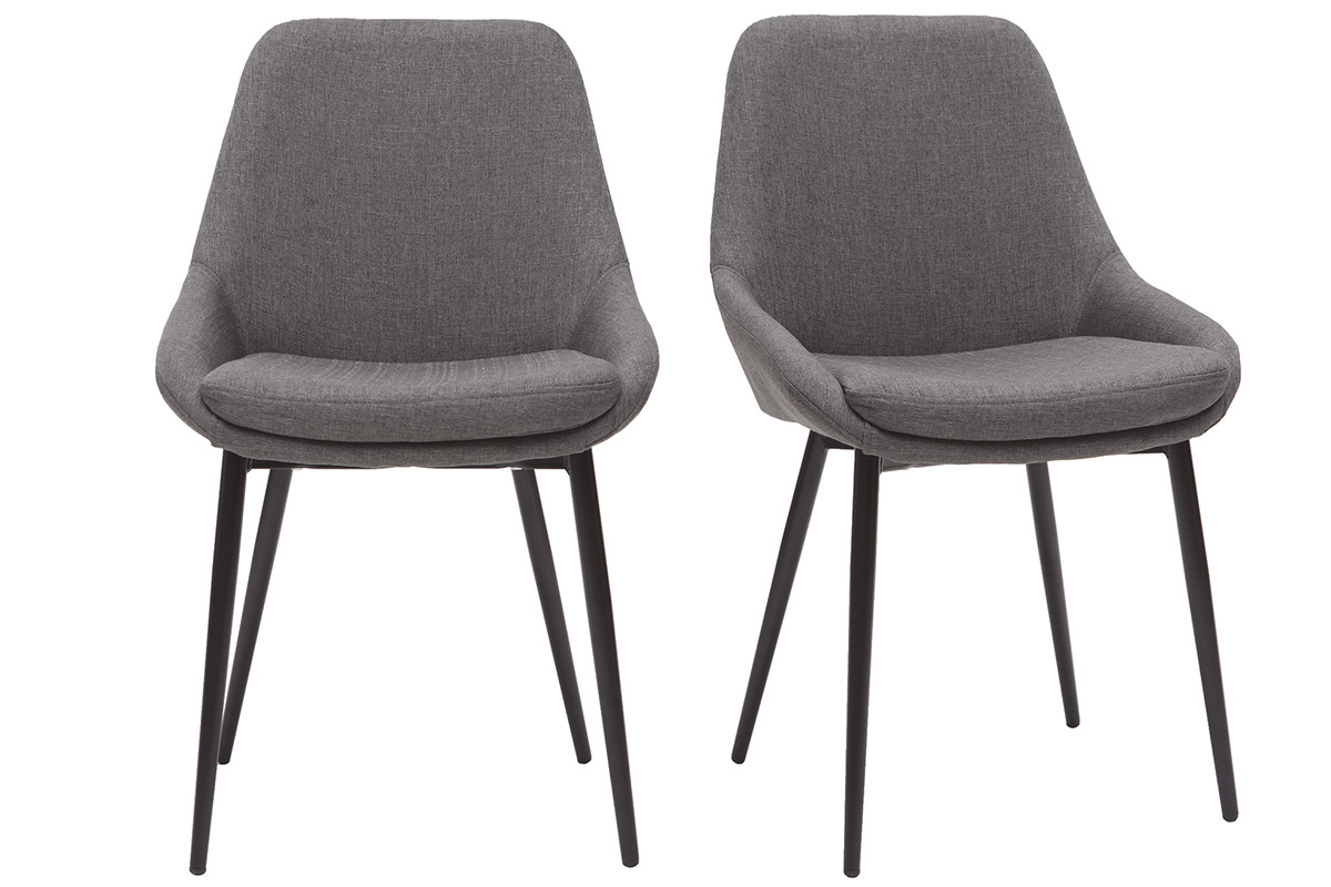 Chaises design en tissu gris et mtal noir (lot de 2) HOLO