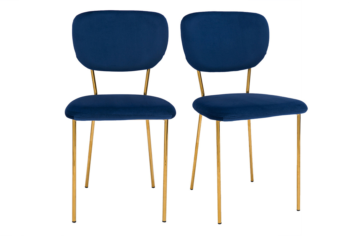 Chaises design en tissu velours bleu fonc et mtal dor (lot de 2) LEPIDUS