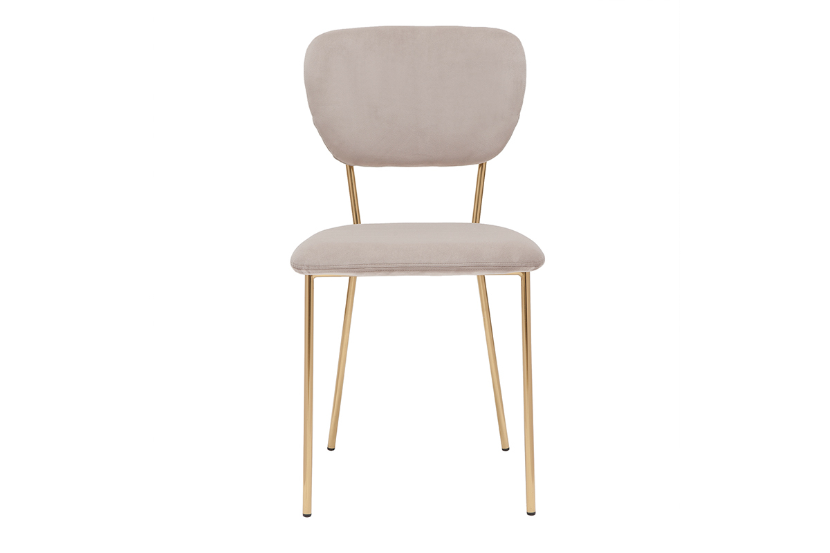 Chaises design en tissu velours gaufr taupe et mtal dor (lot de 2) LEPIDUS