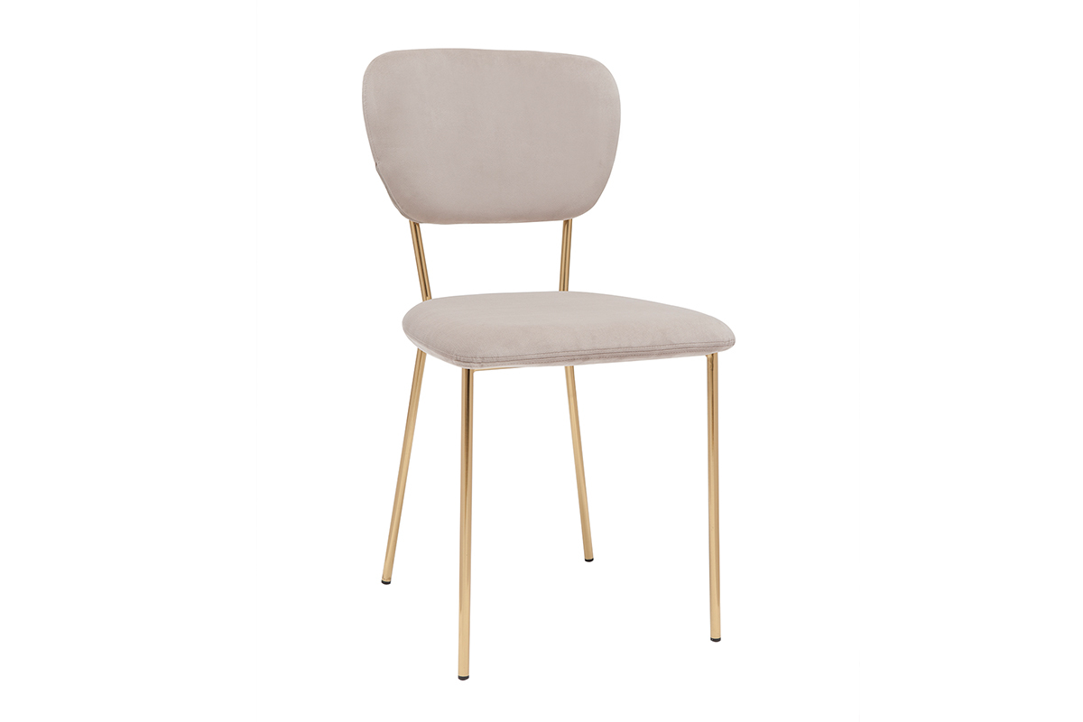 Chaises design en tissu velours gaufr taupe et mtal dor (lot de 2) LEPIDUS