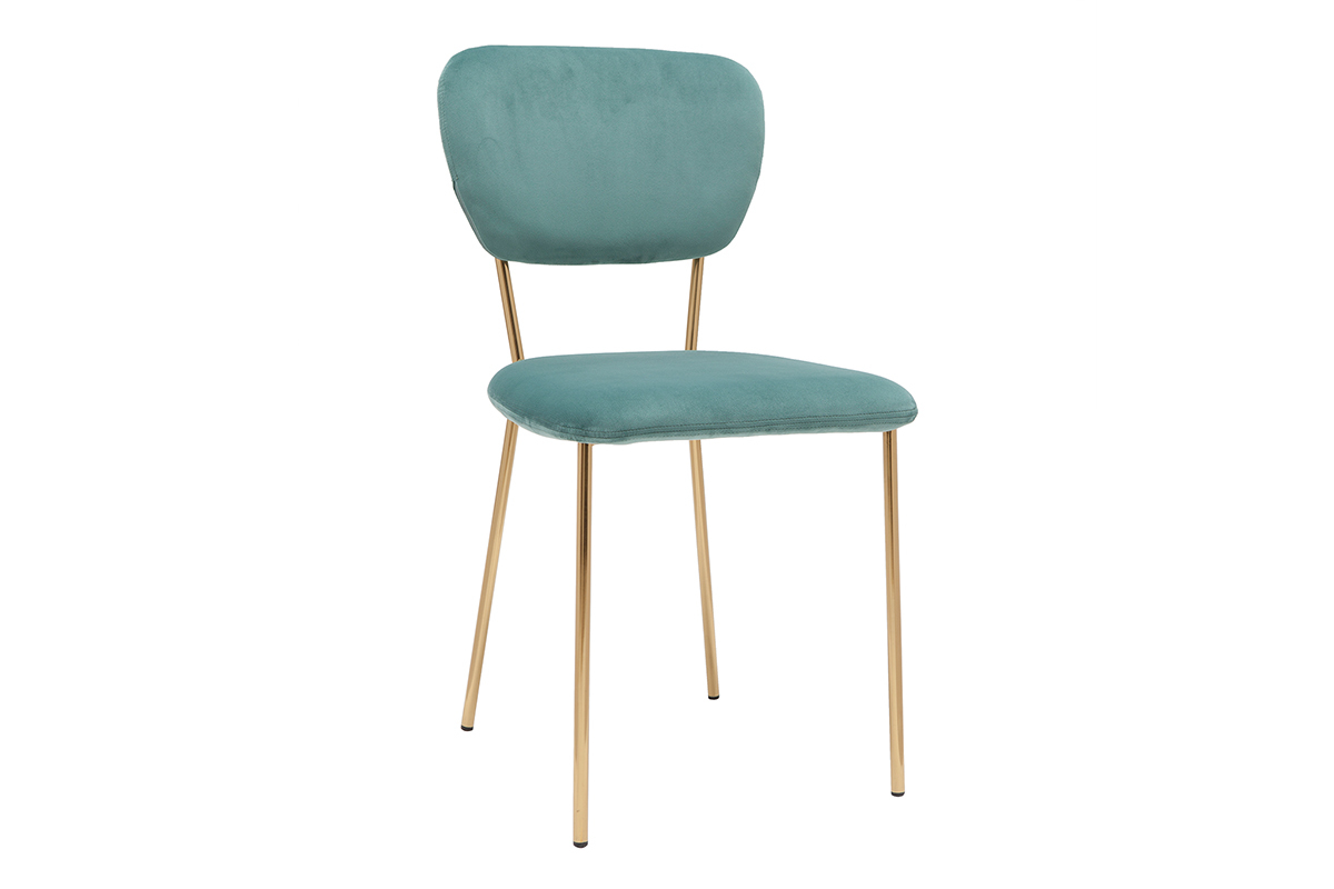 Chaises design en tissu velours gaufr vert cladon et mtal dor (lot de 2) LEPIDUS