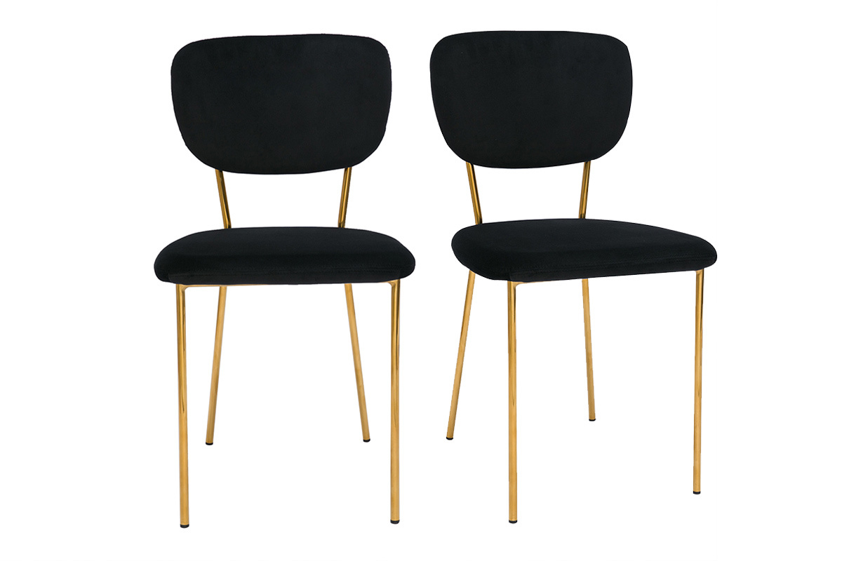 Chaises design en tissu velours noir et mtal dor (lot de 2) LEPIDUS