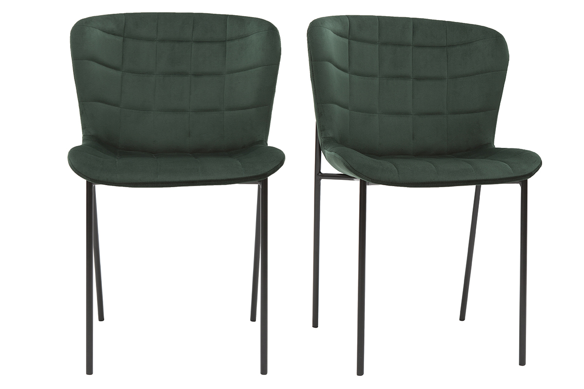 Chaises design en tissu velours vert fonc et mtal noir (lot de 2) SAIGA