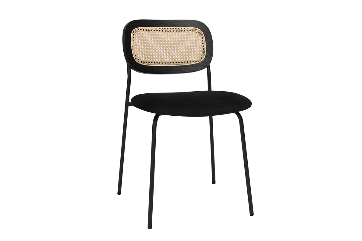 Chaises design en velours noir, mtal noir et cannage rotin (lot de 2) MIRANDA