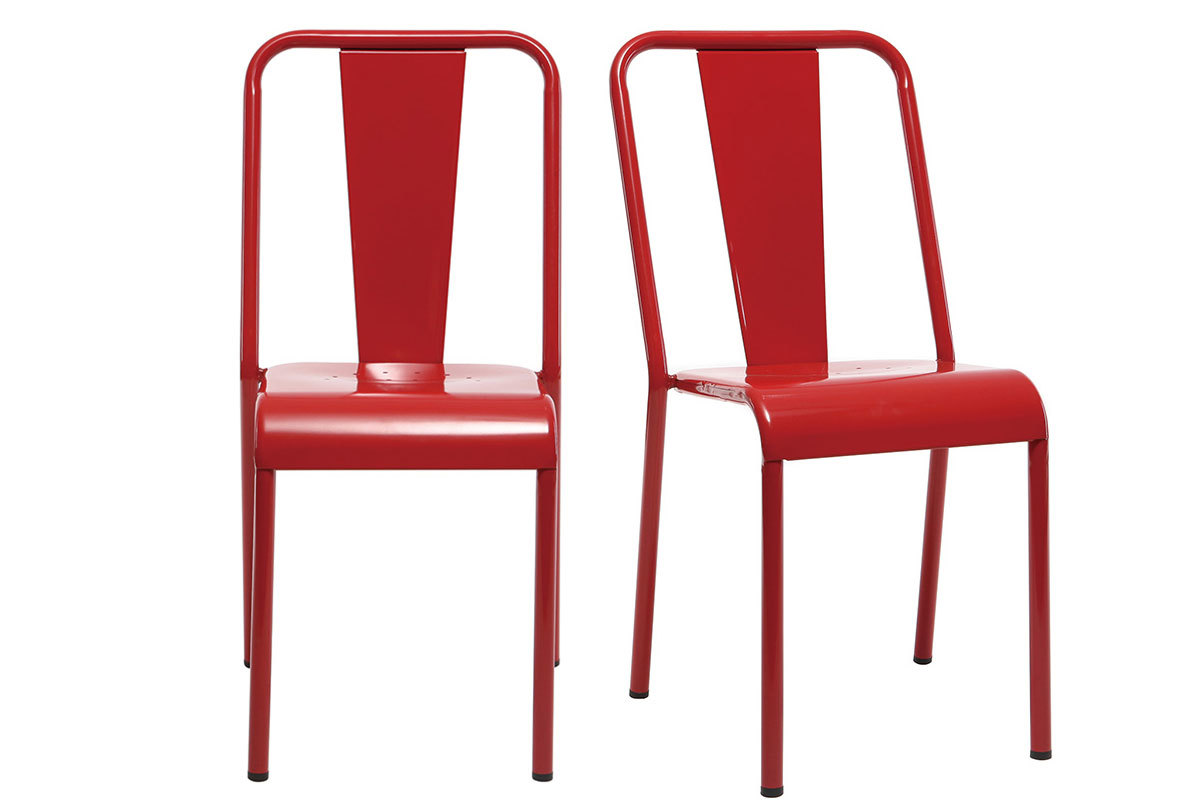 Chaises design mtal rouge (lot de 2) EVAN