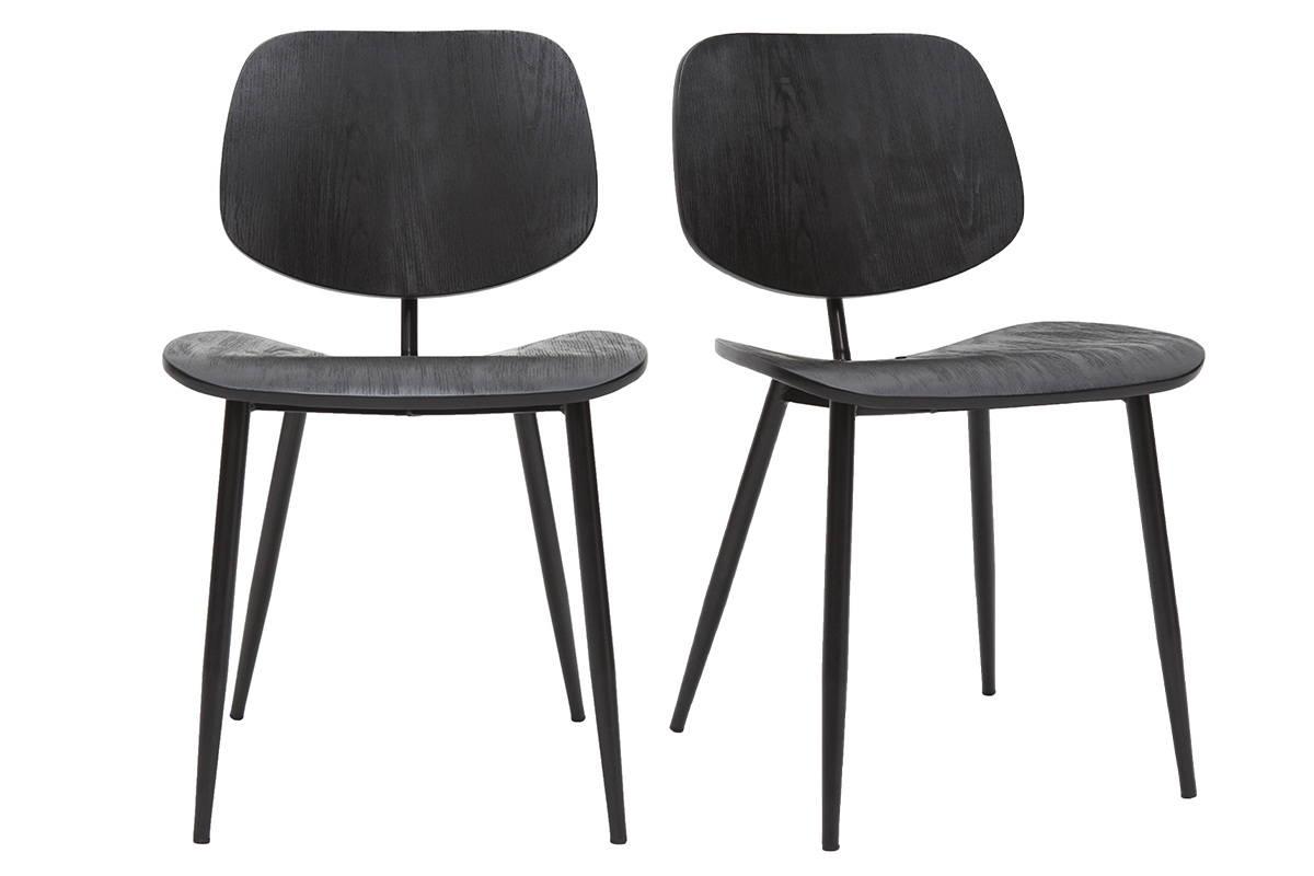 Chaises design noire en bois noir et mtal (lot de 2) TOBIAS