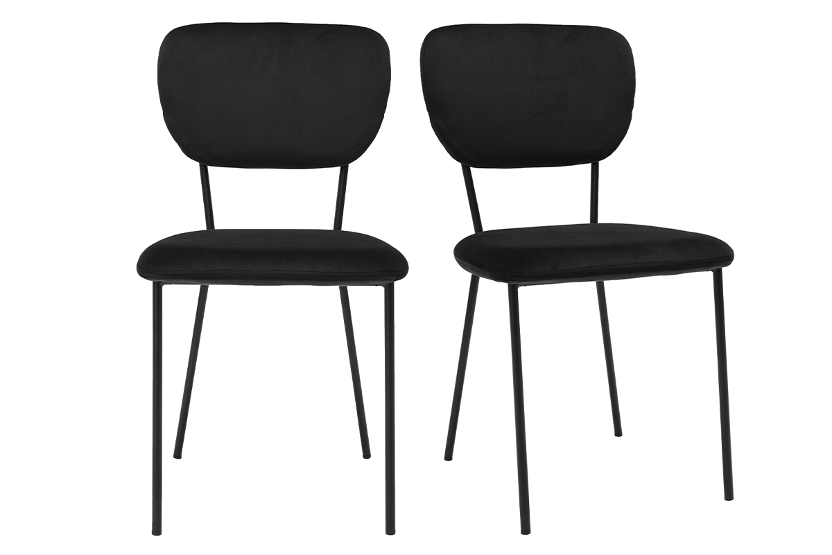 Chaises design noires en tissu velours et mtal (lot de 2) LEPIDUS