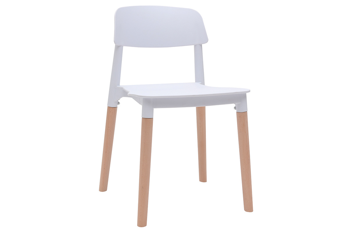 Chaises design scandinaves blanc et bois clair massif (lot de 2) GILDA