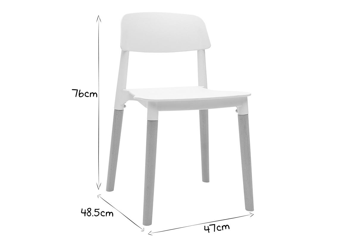 Chaises design scandinaves blanc et bois clair massif (lot de 2) GILDA