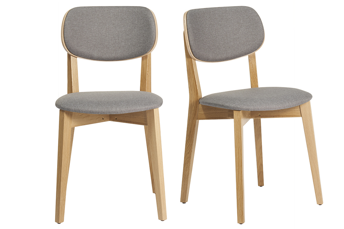 Chaises en bois clair chne massif et tissu gris chin (lot de 2) DENIA