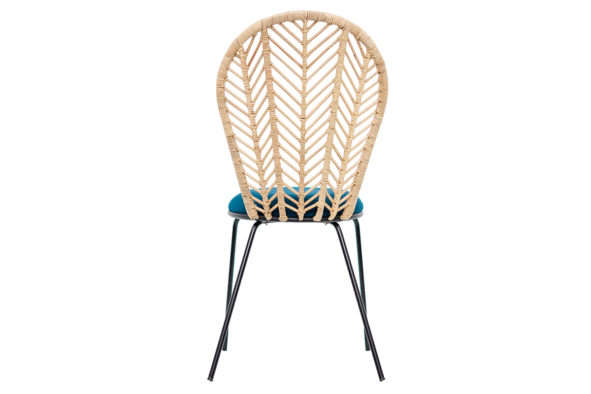 Chaises en rotin, tissu bleu ptrole et mtal noir (lot de 2) PEACOCK