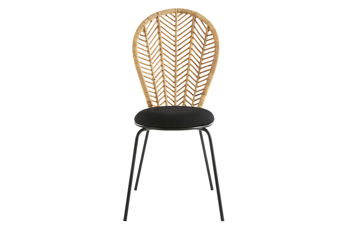 Chaises en rotin, tissu et mtal noir (lot de 2) PEACOCK