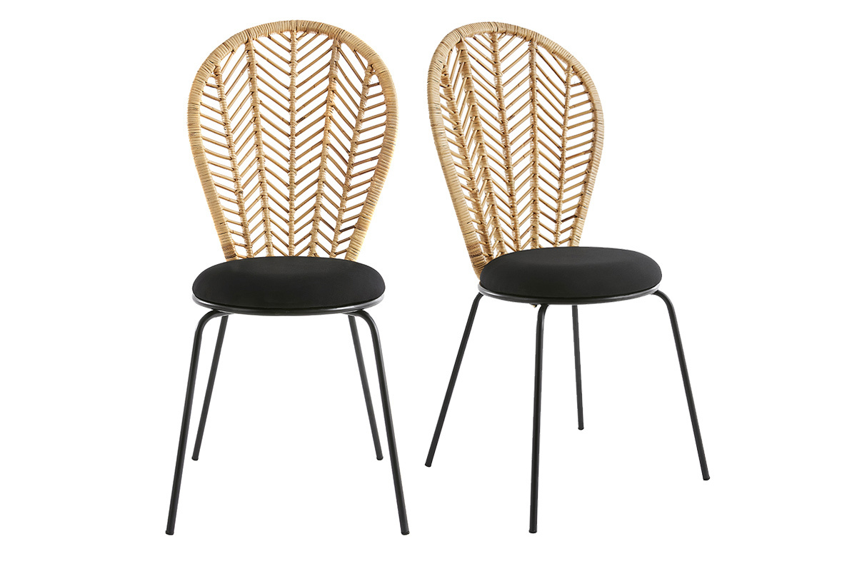 Chaises en rotin, tissu et mtal noir (lot de 2) PEACOCK