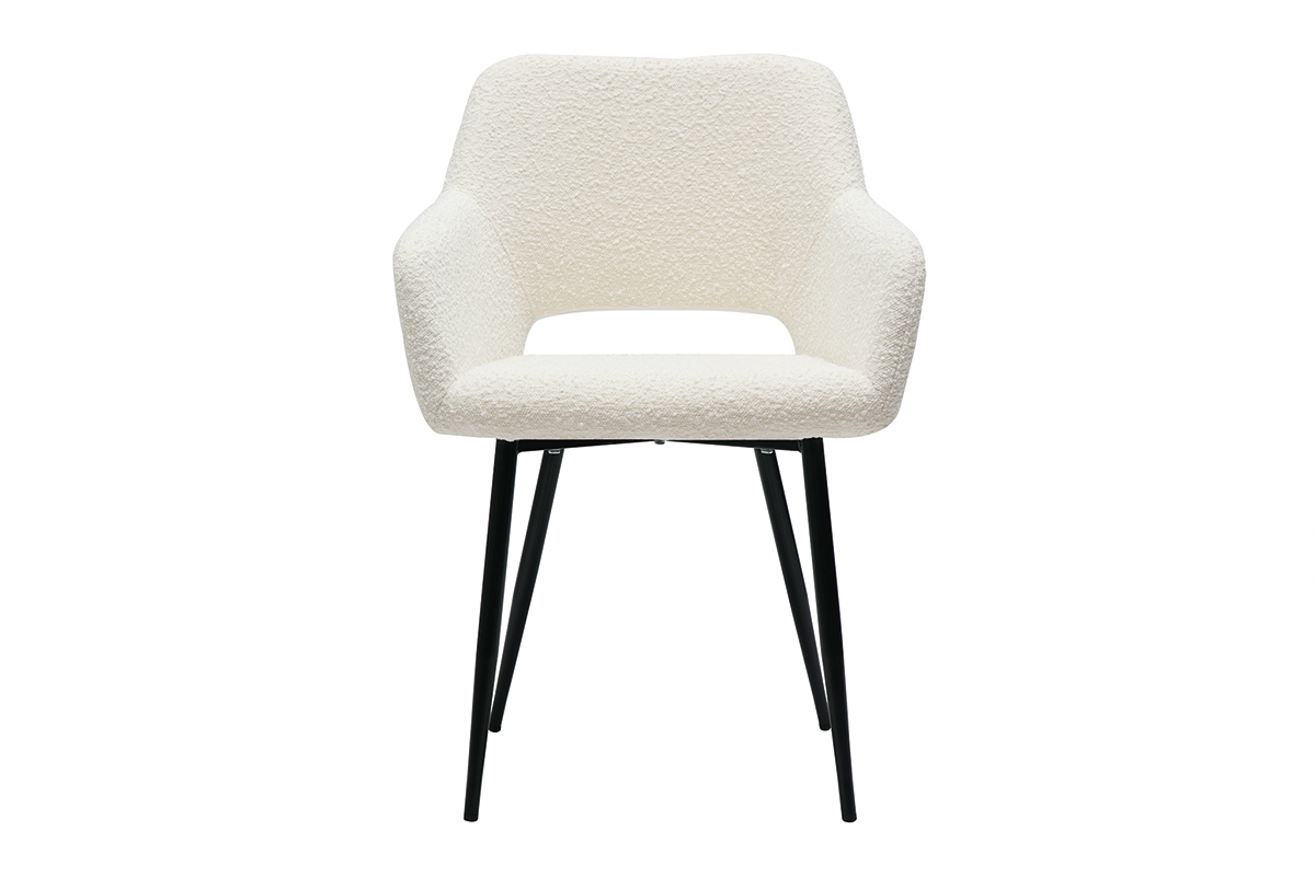 Chaises en tissu effet laine boucle blanc cass et mtal noir (lot de 2) LAURETTE