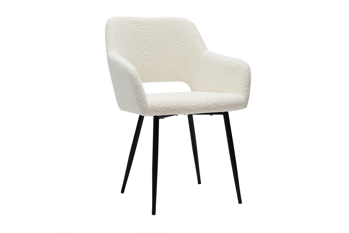 Chaises en tissu effet laine boucle blanc cass et mtal noir (lot de 2) LAURETTE