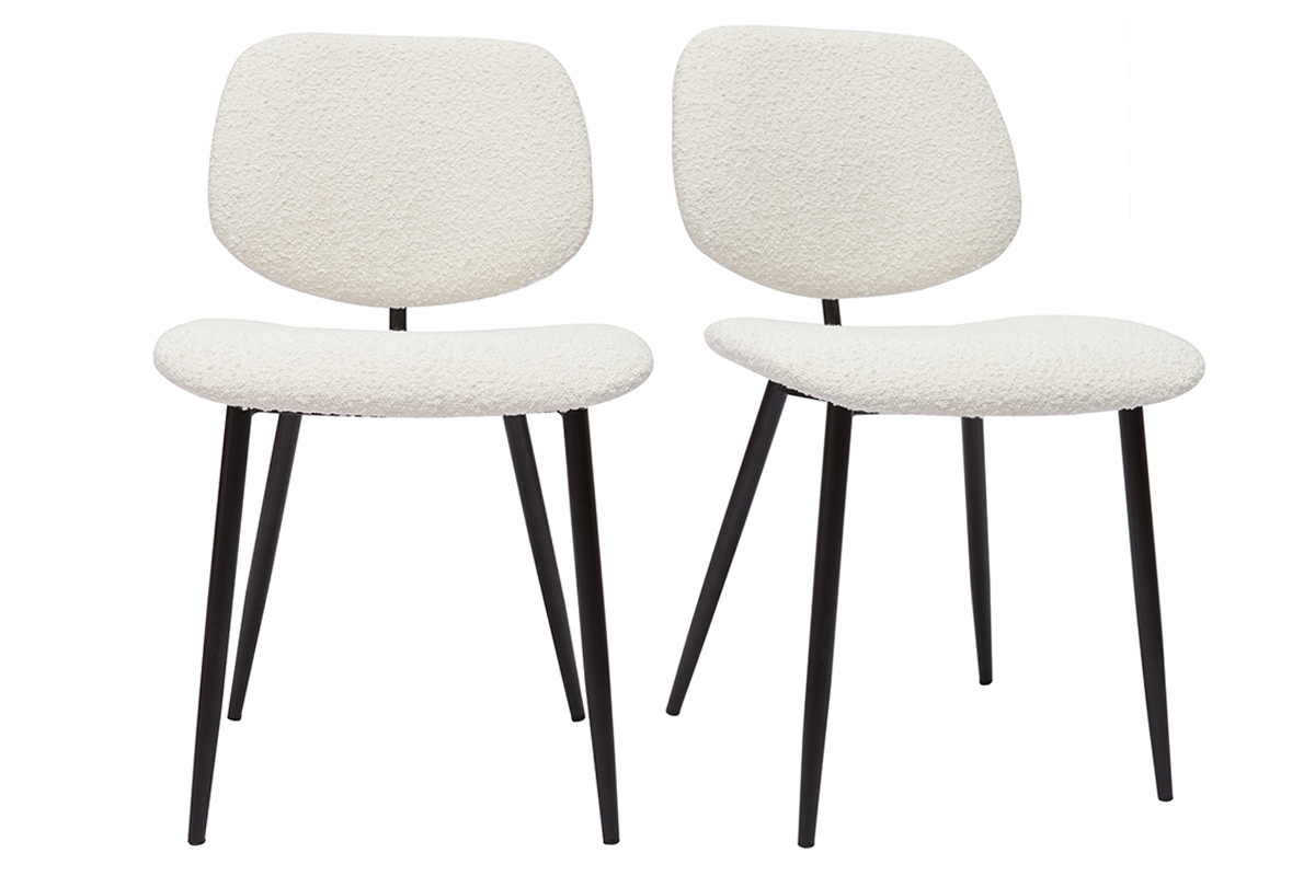 Chaises en tissu effet laine boucle blanc et mtal noir (lot de 2) TOBIAS