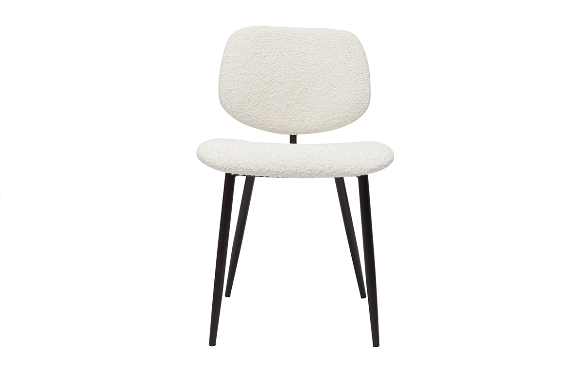 Chaises en tissu effet laine boucle blanc et mtal noir (lot de 2) TOBIAS