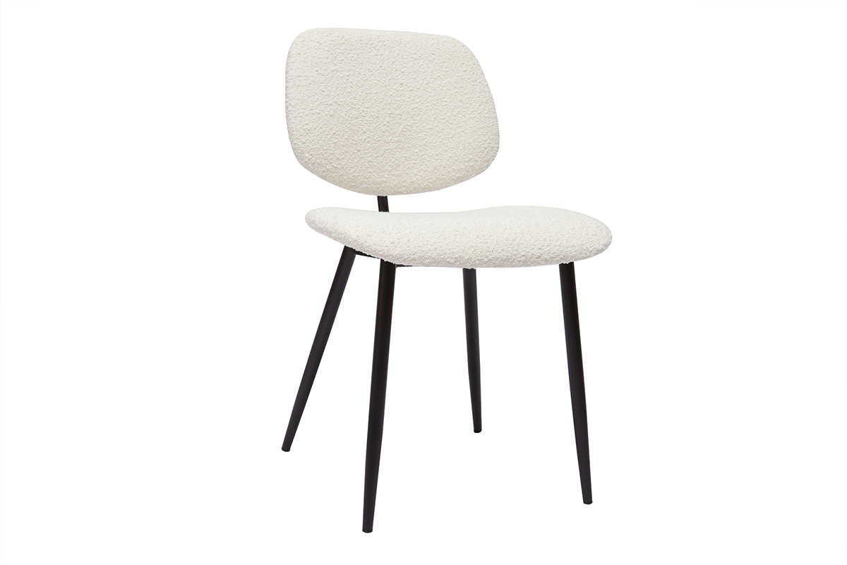 Chaises en tissu effet laine boucle blanc et mtal noir (lot de 2) TOBIAS