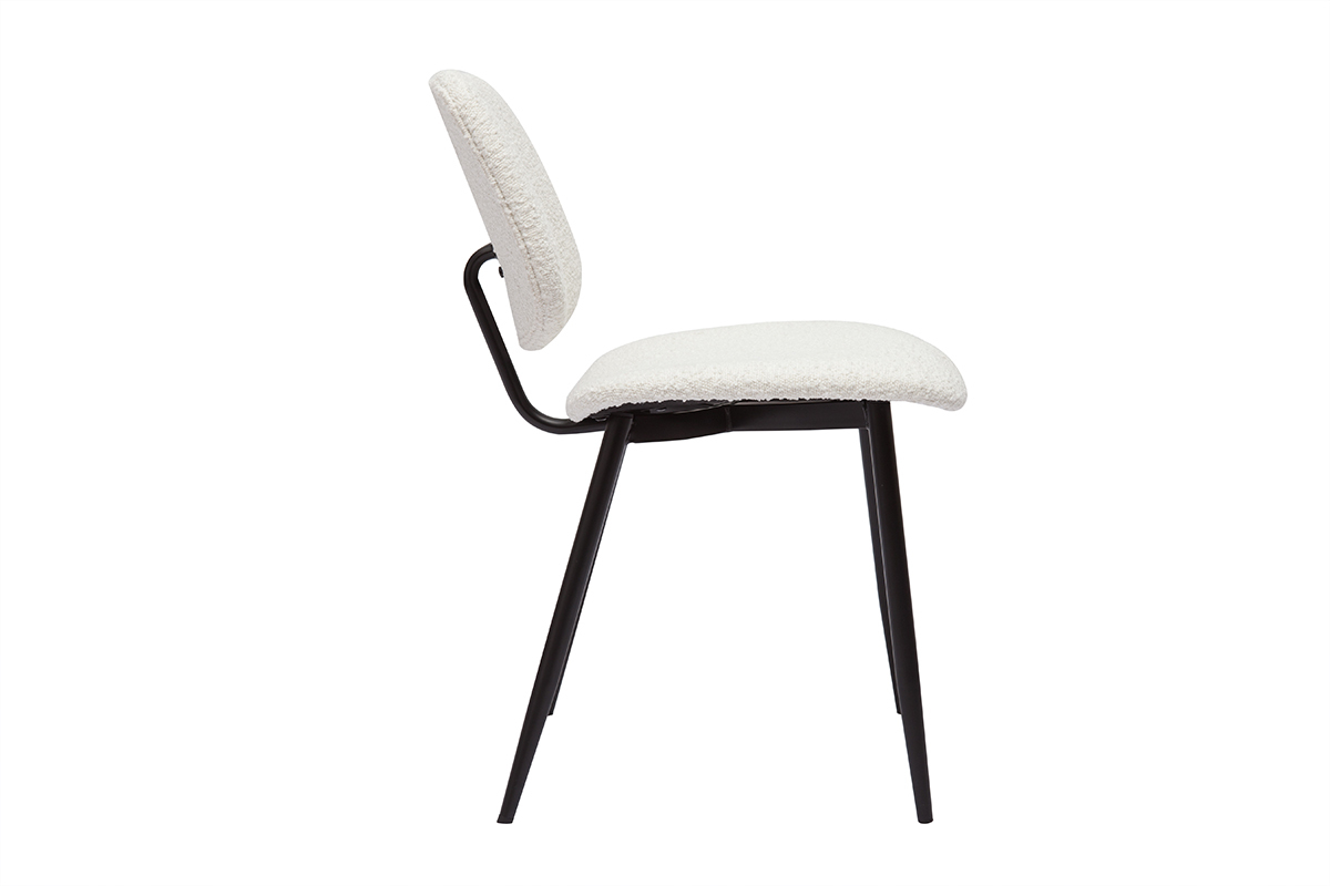 Chaises en tissu effet laine boucle blanc et mtal noir (lot de 2) TOBIAS