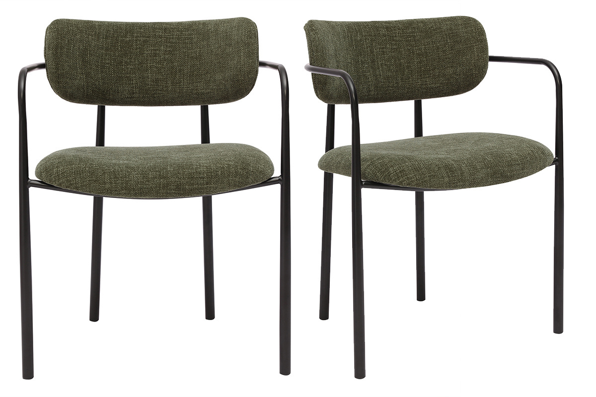 Chaises en tissu effet velours textur vert kaki et mtal noir (lot de 2) SWIFT