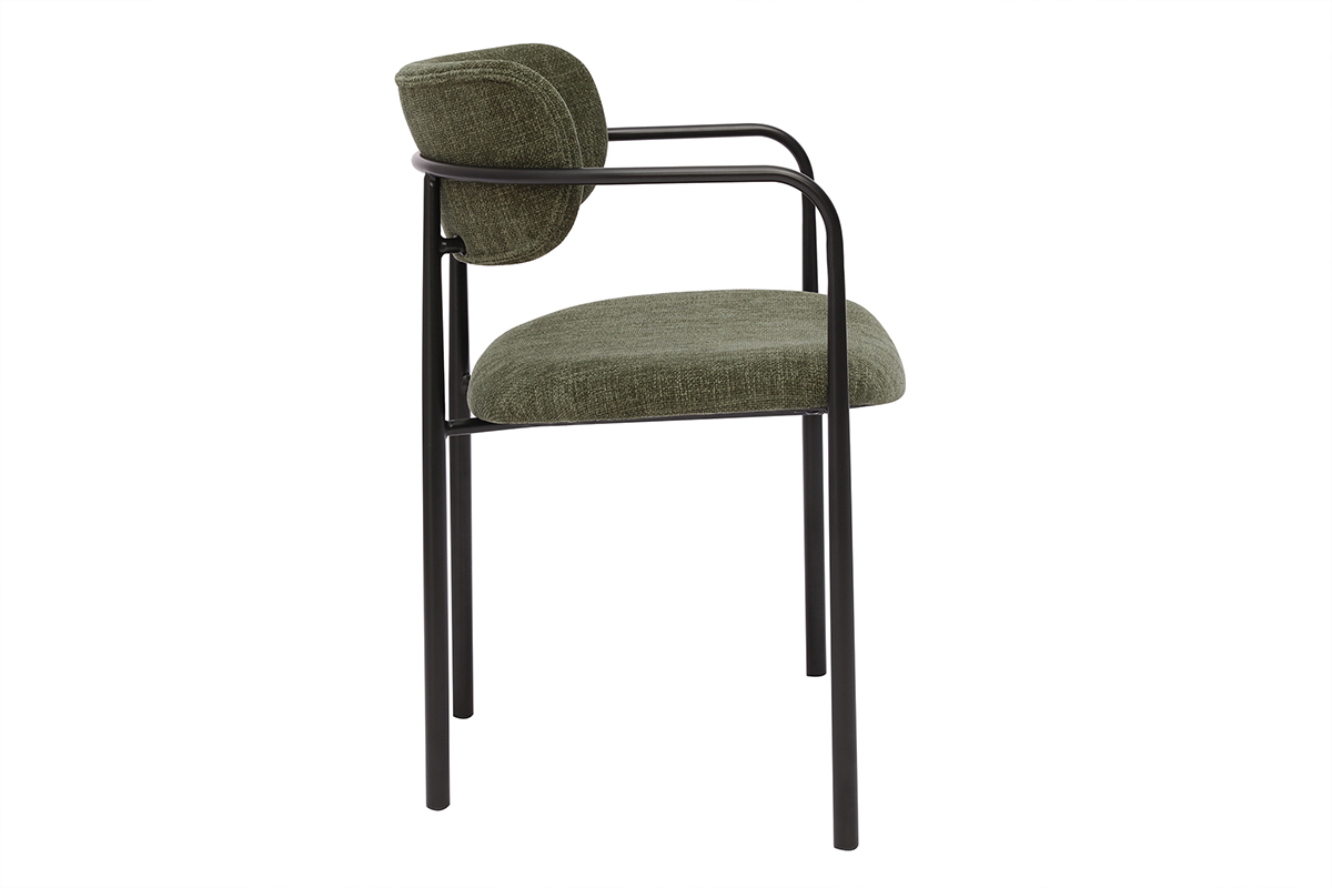 Chaises en tissu effet velours textur vert kaki et mtal noir (lot de 2) SWIFT