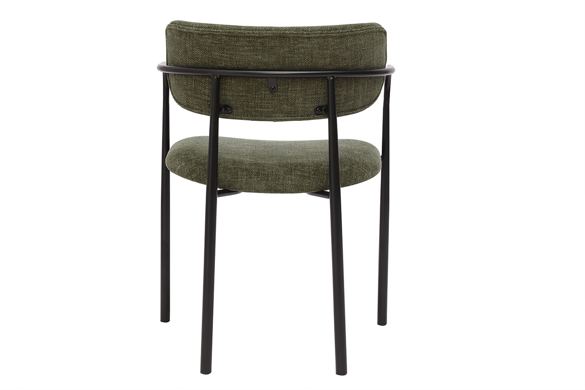 Chaises en tissu effet velours textur vert kaki et mtal noir (lot de 2) SWIFT