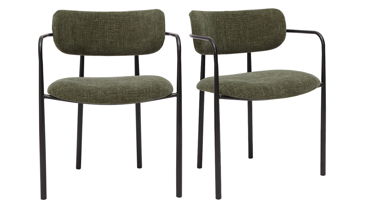 Chaises en tissu effet velours textur vert kaki et mtal noir (lot de 2) SWIFT