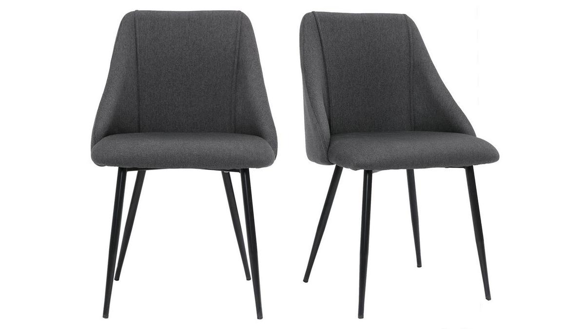 Chaises en tissu gris fonc et mtal noir (lot de 2) HIGGINS