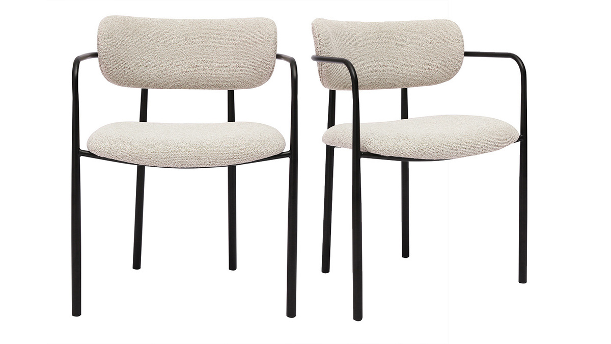 Chaises en tissu textur beige et mtal noir (lot de 2) SWIFT