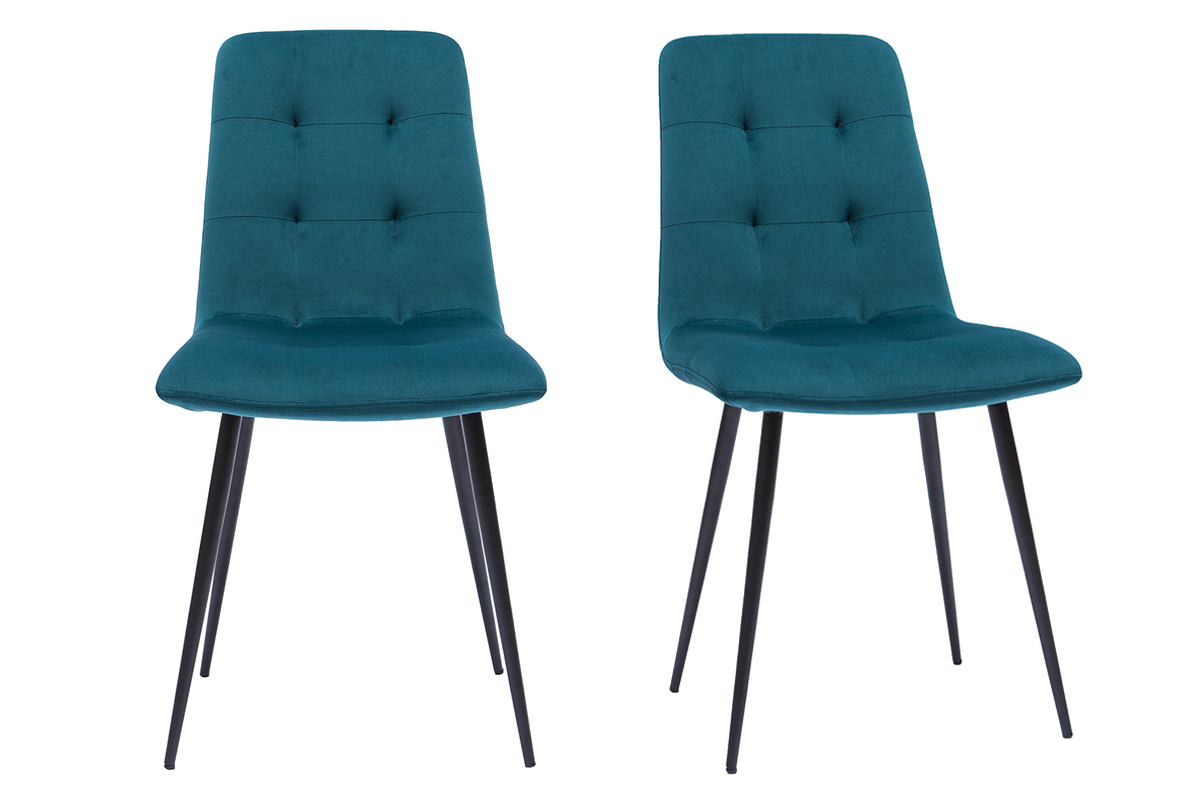 Chaises en tissu velours gaufr bleu canard et mtal noir (lot de 2) ESCAPE