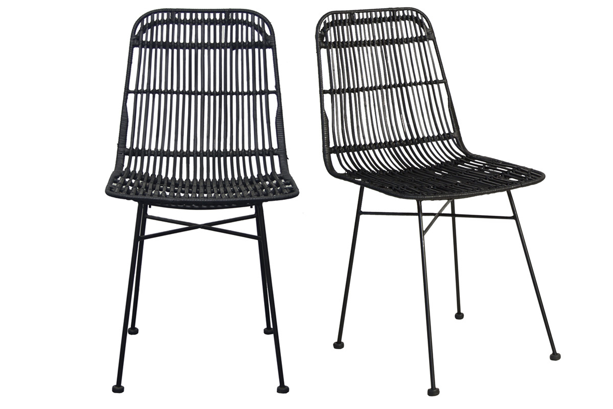 Chaises noires en rotin et mtal (lot de 2) MALACCA