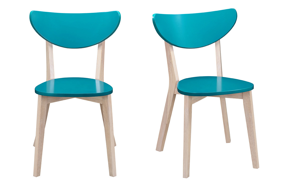 Chaises scandinaves bleu canard et bois clair (lot de 2) LEENA