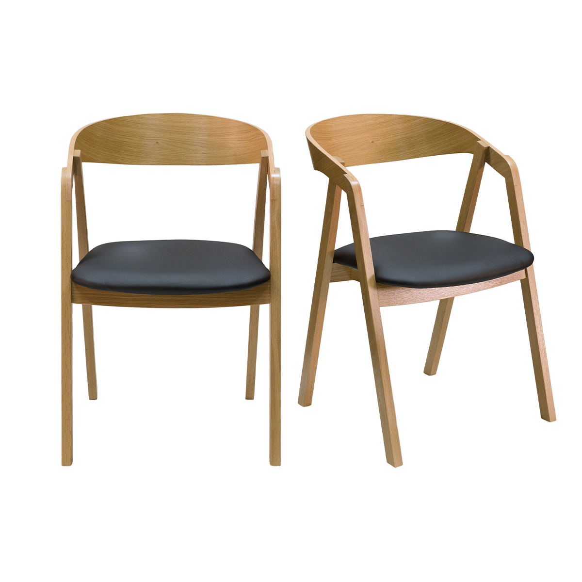 Chaises scandinaves empilables en bois clair chêne et assises noires (lot de 2) LOVA