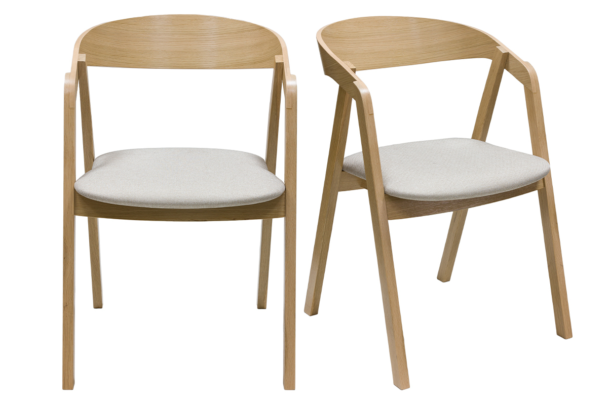 Chaises scandinaves empilables en bois clair chne et tissu beige (lot de 2) LOVA