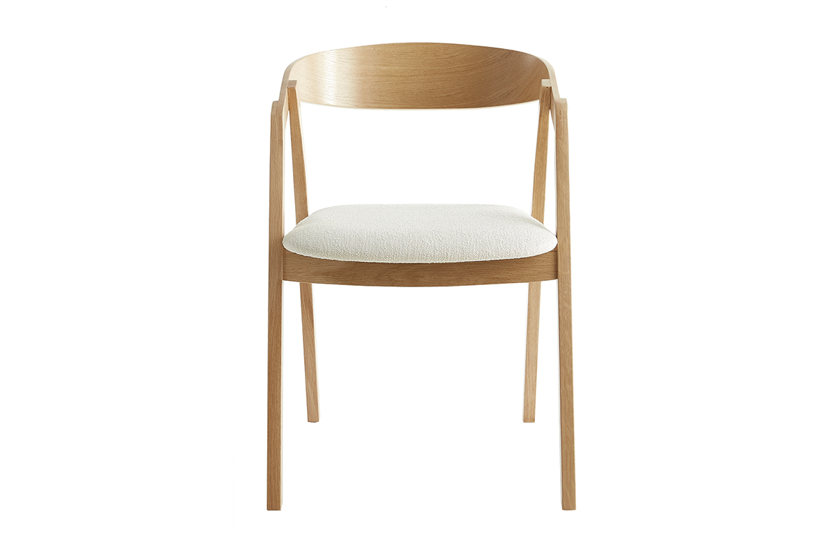 Chaises scandinaves empilables en bois clair chne et tissu effet laine boucle blanc cass (lot de 2) LOVA