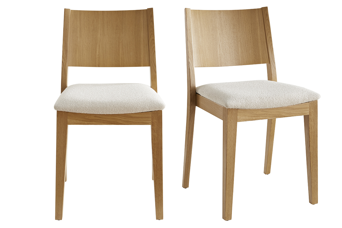 Chaises scandinaves empilables en bois clair chne et tissu effet laine boucle blanc cass (lot de 2) MELVIL