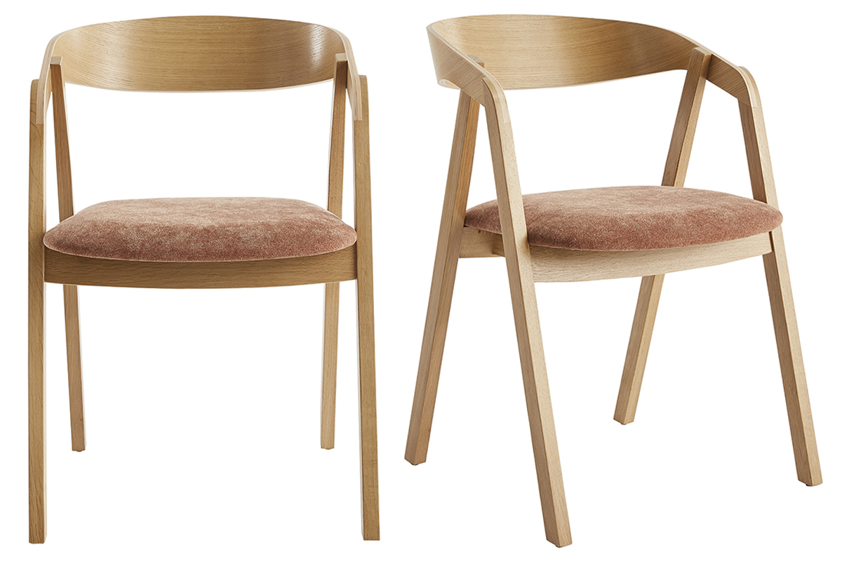 Chaises scandinaves empilables en bois clair chne et tissu effet velours terracotta (lot de 2) LOVA