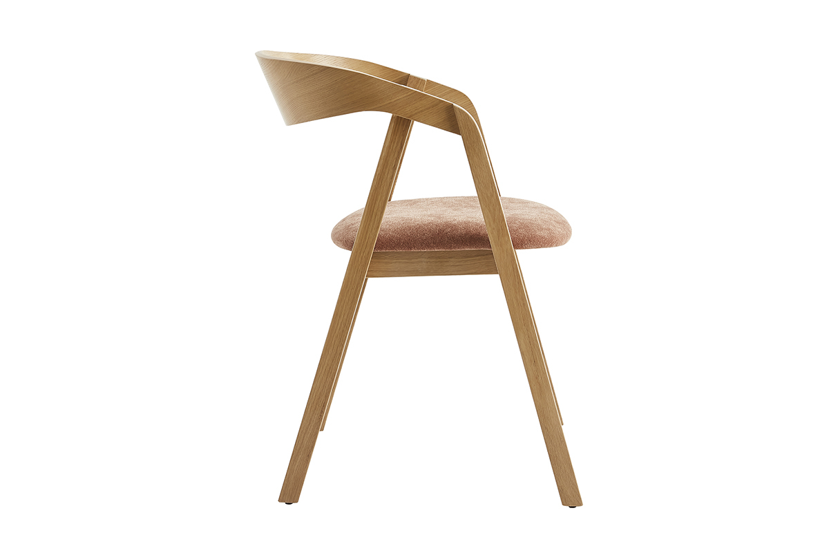 Chaises scandinaves empilables en bois clair chne et tissu effet velours terracotta (lot de 2) LOVA