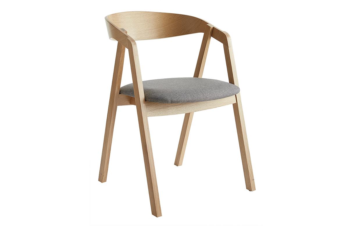 Chaises scandinaves empilables en bois clair chne et tissu gris (lot de 2) LOVA